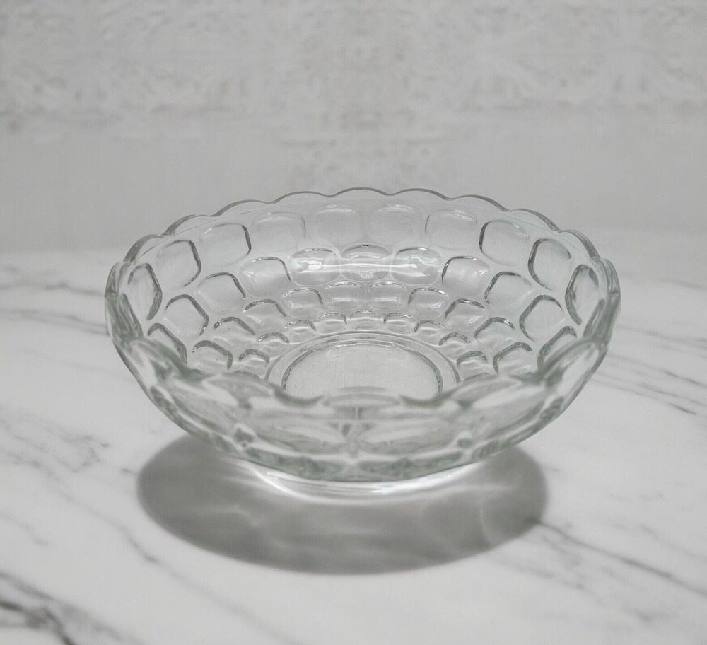 Vintage Federal Glass Clear Thumbprint Dimpled Bowl MCM Yorktown Serving Dish